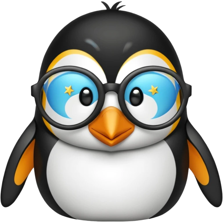 Pingüino color rojo con blanco y lentes en forma de estrella color celeste emoji