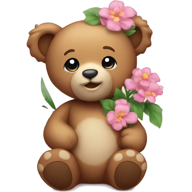 Cute teddy bear with flowers  emoji