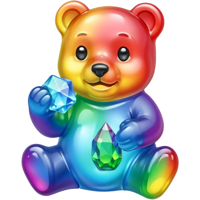 Rainbow Gummybear holding a crystal emoji