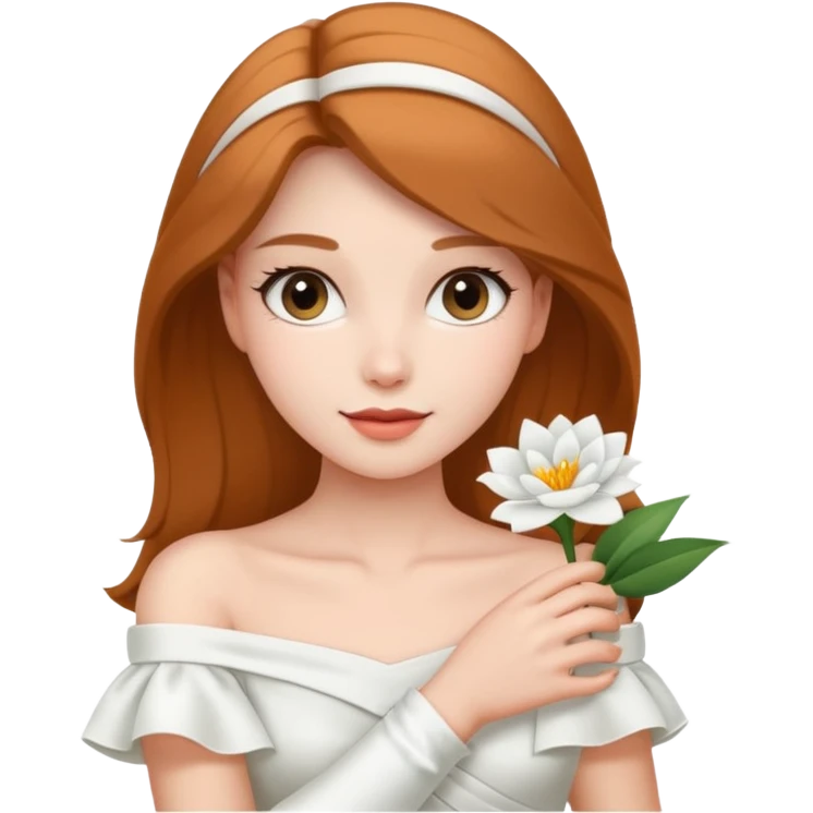 Pretty lady wearing a white silky off-the-shoulder folded neckline and holding a white flower on her right hand emoji