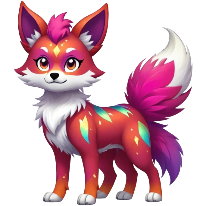 Vibrant edgy badass cool Falvie-Fionbri-creature-sparkle-canine-fursona, full body, with random markings emoji