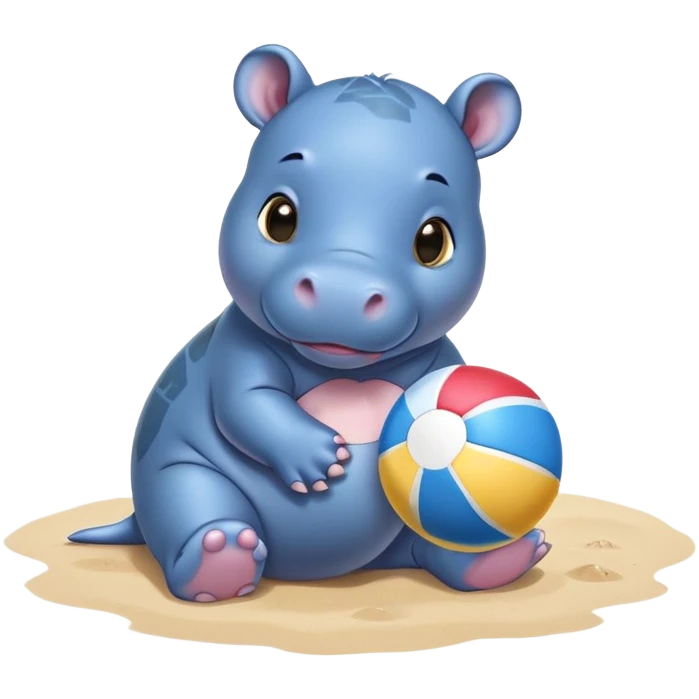 Blue baby pygmy Hippo with beach ball emoji
