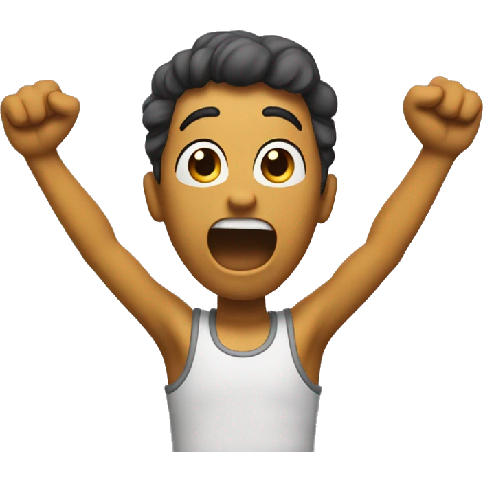  A dynamic pose with arms raised, a wide-eyed expression, and a slight open mouth. emoji