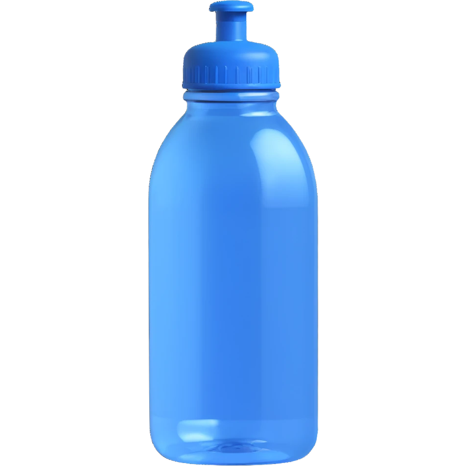 a clear plastic water bottle with a blue cap emoji