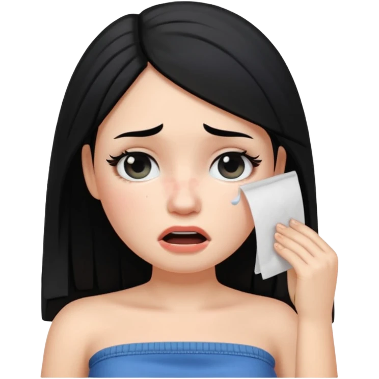 making a white skin black hair girl wearing tube using paper to swipe her tears because of stress ios memoji style emoji