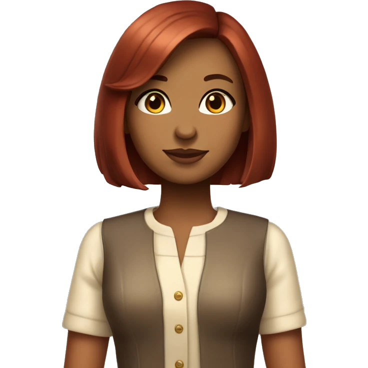 Dark red haired Girl with Bob haircut and Brown eyes sunkissed Skin with old Money Classic Outfit emoji