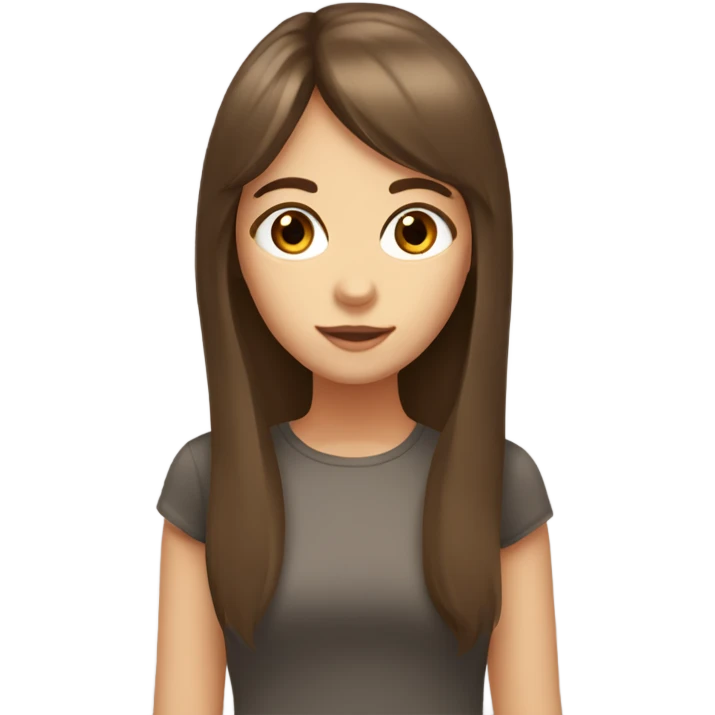brown long hair, bangs, brown eyes, white girl  emoji