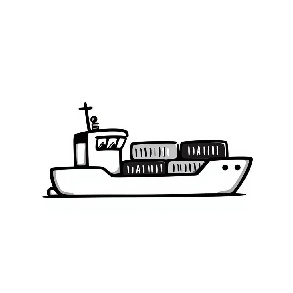A hand-drawn simple cargo ship with containers emoji