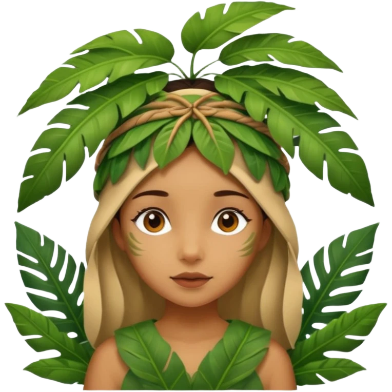 a girl with jungle wearing a large leaf headgear bye  emoji