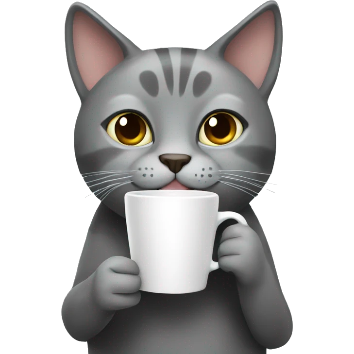 The grey cat is drinking coffee emoji
