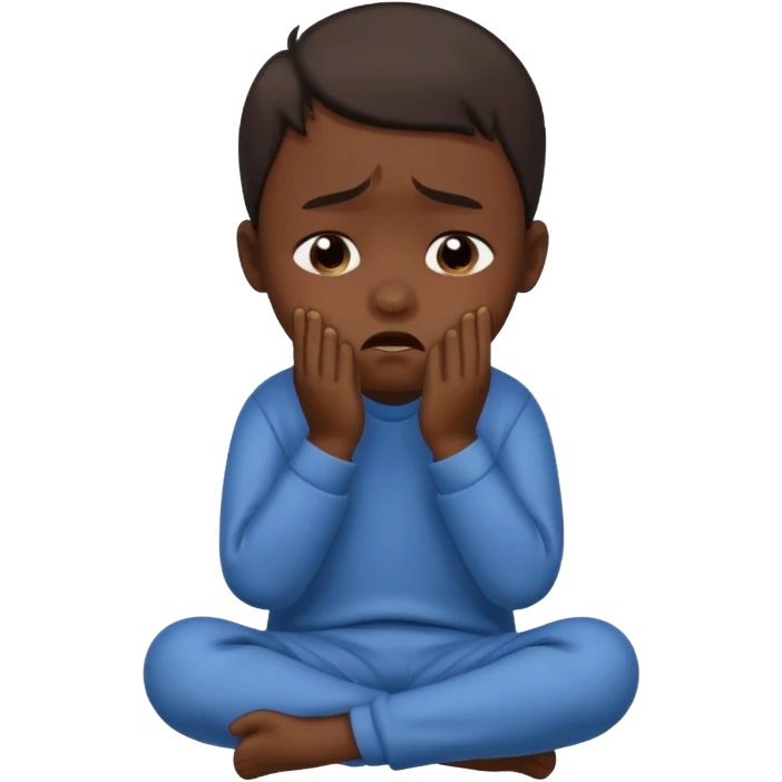 Dark Skin child boy crying full body emoji
