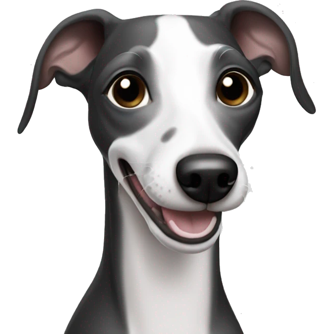 a smiling black and white italian greyhound emoji