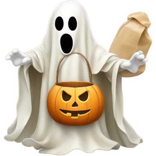 Ghost holding beige trick or treat bag emoji