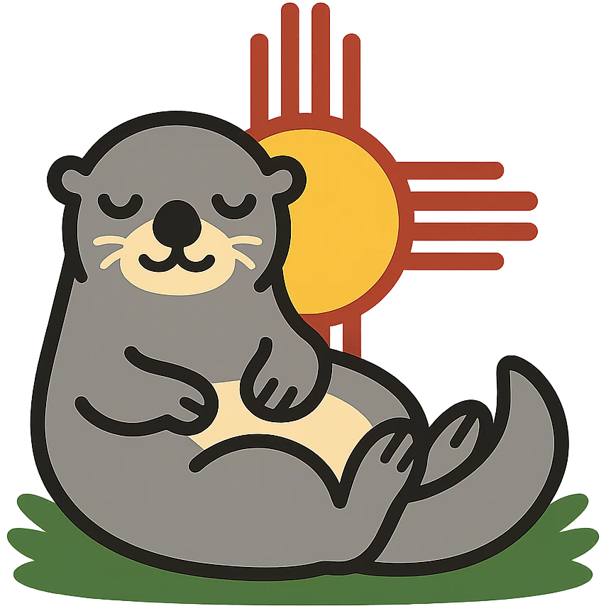 Change the background to blue, keep the grey sea otter and stylized Zia symbol with clear lines. emoji
