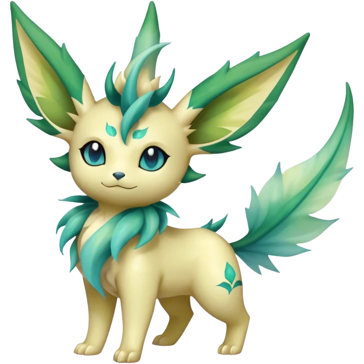 Shiny Cool Sparkly Cute Ethereal Leafeon-Vaporeon-Fakemon-hybrid-fusion- full body emoji