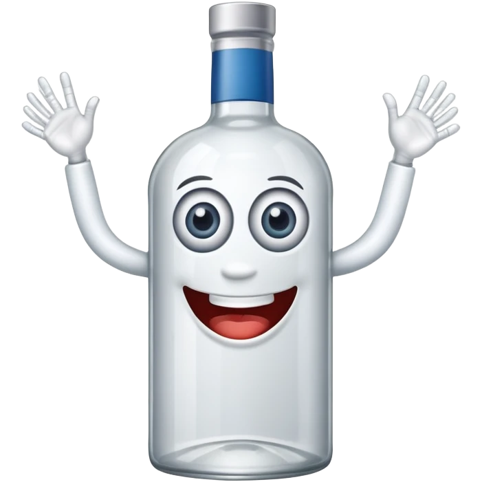 vodka bottle with eyes, smile, arms and legs emoji