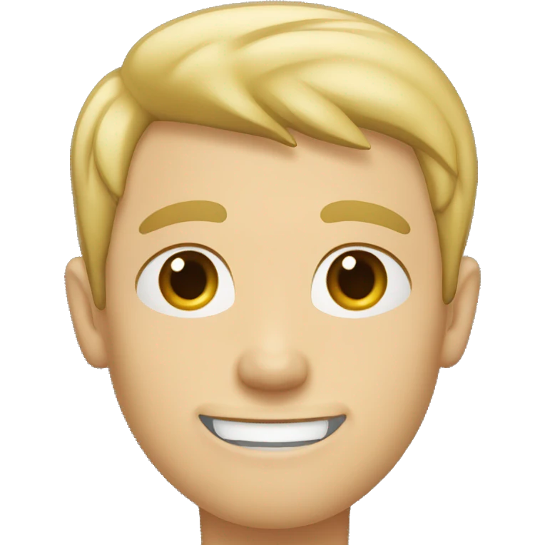White Guy with small gap between his front teeth and a small white patch of hair on the left side near his ear.  emoji