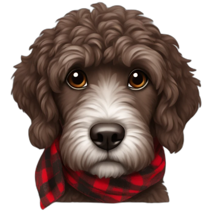 Black Chocolate brown colored doodle with a red and black flannel hankerchief emoji