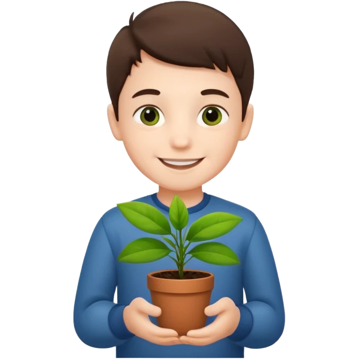 smiling boy with plant emoji