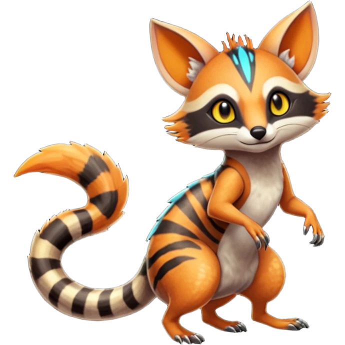 Fiery Wicked Cool Hot Edgy Badass Genet-Numbat-Sergal-Meloetta-Vernid-Civet-Trico-fusion-hybrid-creature emoji
