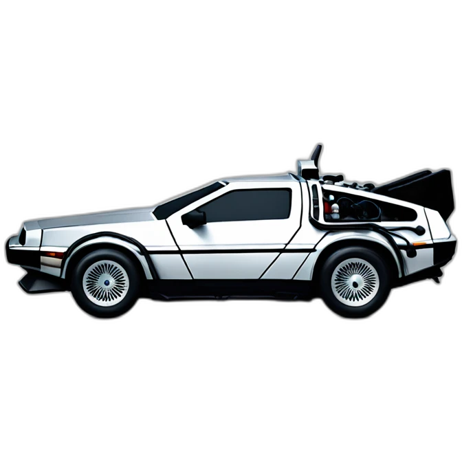 a DeLorean side view driven by Obama emoji