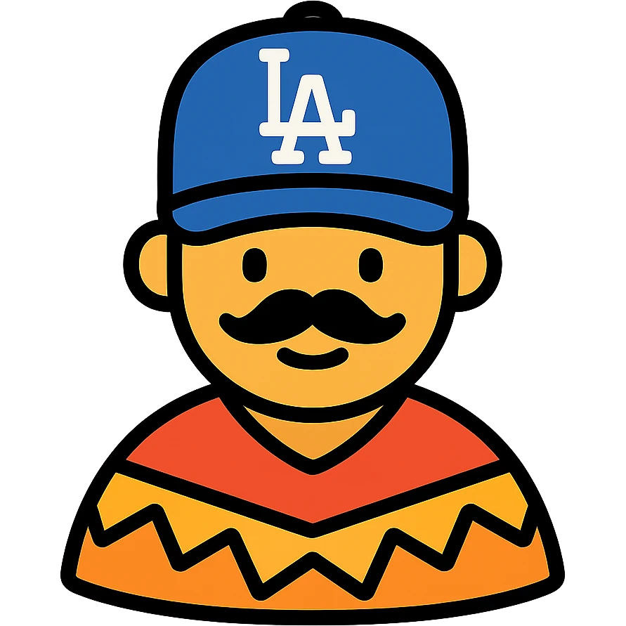 color outline icon of a Mexican with Dodgers hat emoji