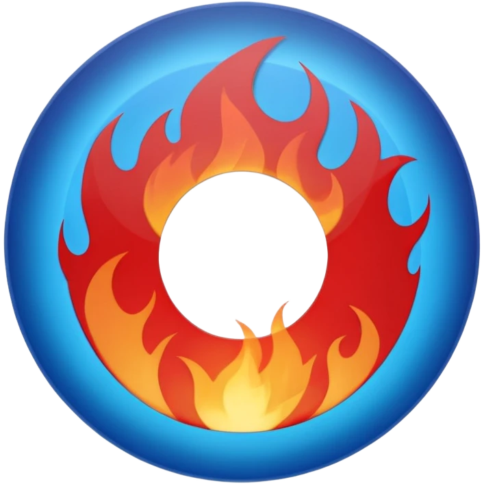 A minimalist CD disc with a subtle fire design, blue and red flames, with a circle in the middle and a hole in the center emoji