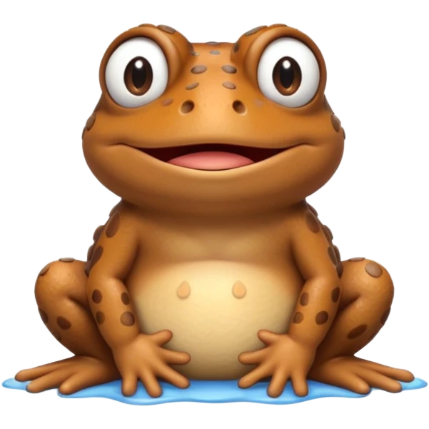A 3D cartoon toad sitting on damp ground, bumpy brown skin, wide mouth, gentle expression, soft light and clean background, Memoji-style. emoji