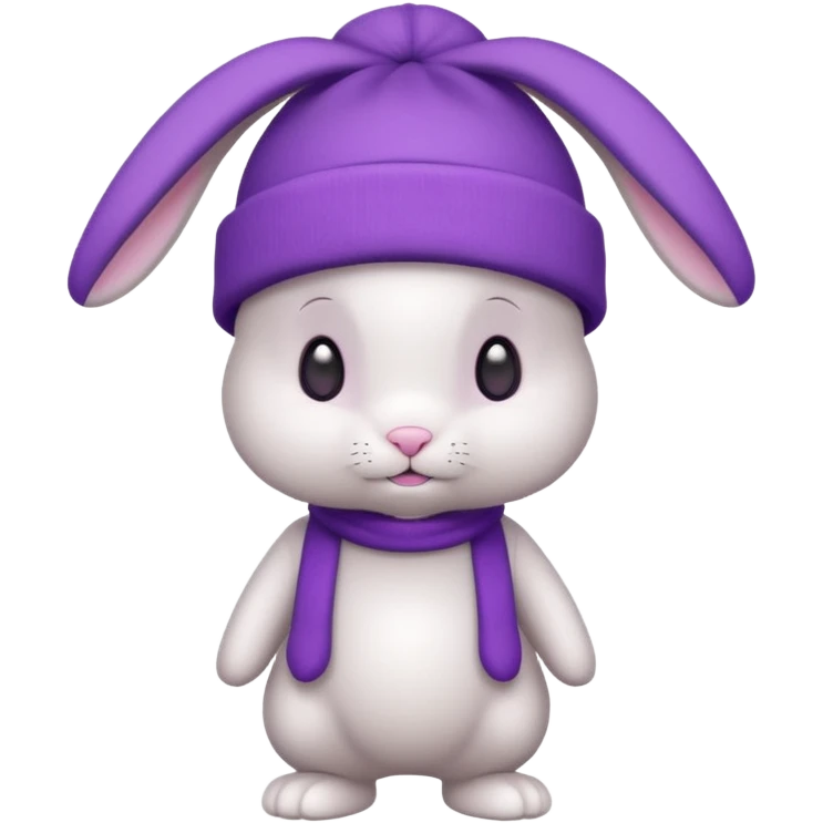white Bunny wear a purrple benie hat, full body emoji