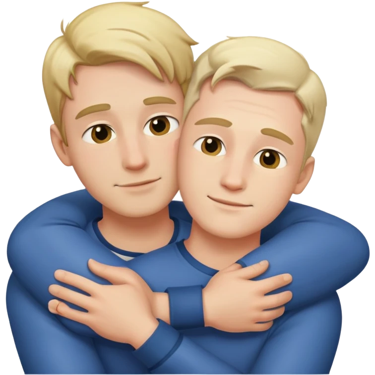 Dos personas hombres abrazandose (ambos blancos), el punto de vista es desde adelante. emoji