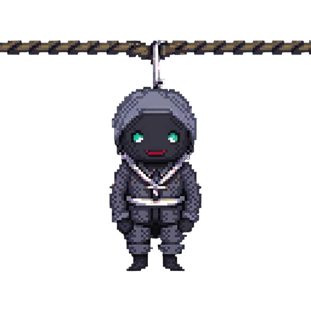A pixel art character wrapped up in rope like a mummy, looking silly with just eyes visible emoji