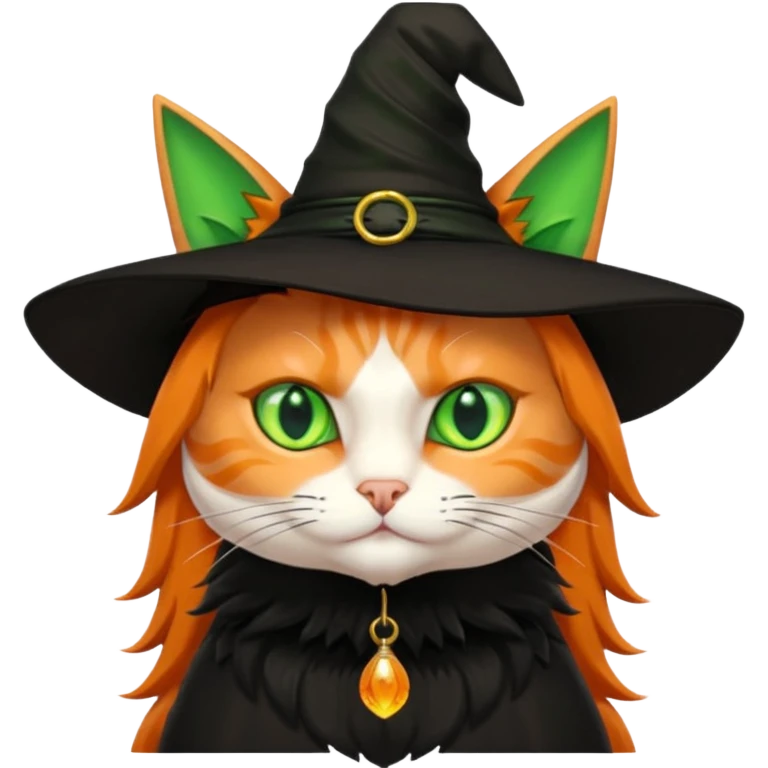 orange witch cat with green eyes emoji