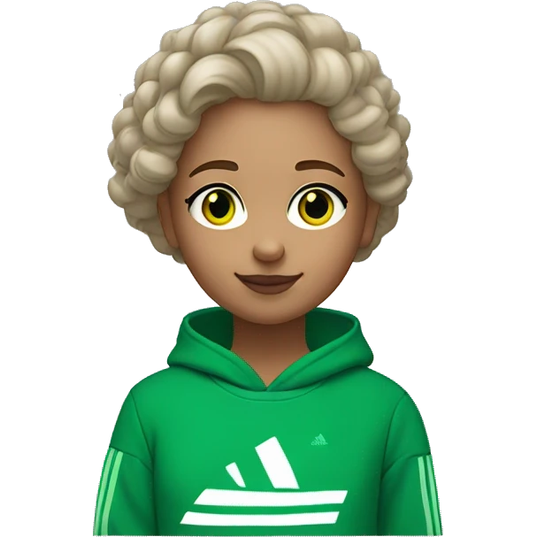 Girl with wawy hair, green eyes, light skin in adidas sweatshirt  emoji