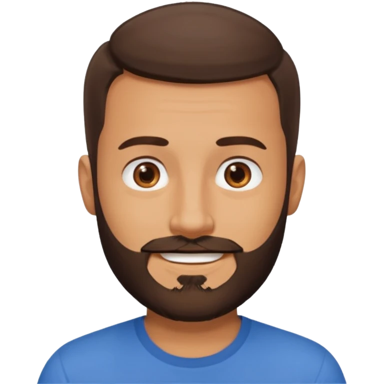 man, very short hair, brown eyes, full beard, smiling emoji