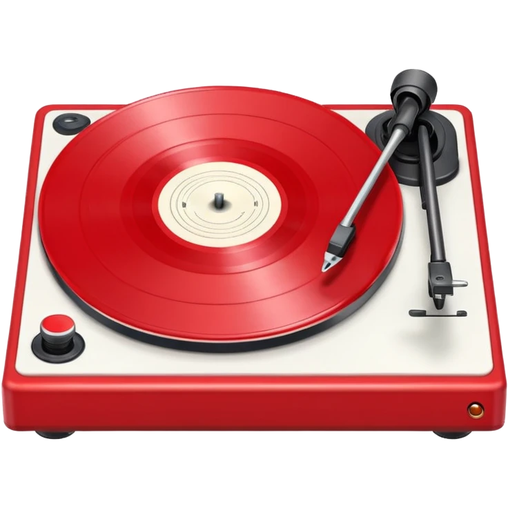 Generate a high-quality 3D cartoon-style emoji of a red LP record placed inside a white LP turntable, realistic shading, smooth gradient colors, rounded and cute appearance, simple white background, high-resolution. emoji