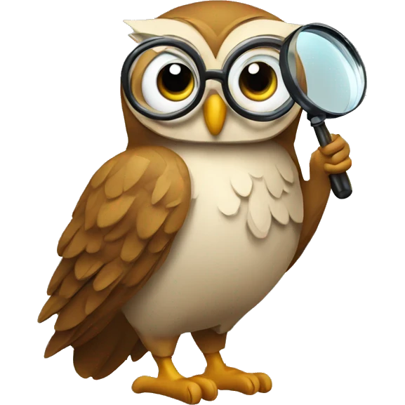 A wise owl with a magnifying glass emoji