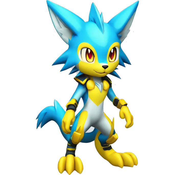 Shiny Colorful Anthro Edgy Cool Sonic-Zeraora-Renamon-Pokémon-Fakémon with neon markings Full Body Detailed High Quality  emoji
