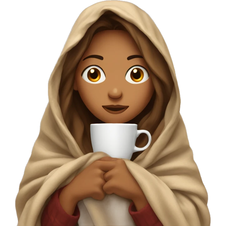 girl inside a blanket sipping coffee eyes closed emoji