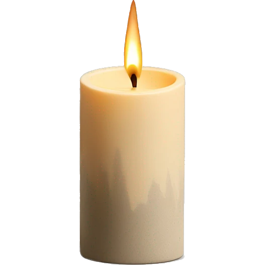 Candle in beige concrete vessel with painted pine trees emoji