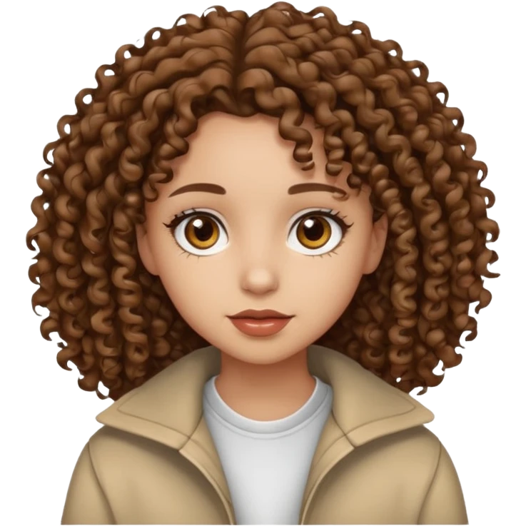 girl with very curly brown hair, light skin, brown eyes, wearing street style clothing emoji