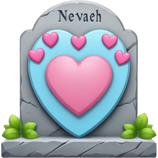 Headstone that says NEVAEH with pink hearts emoji