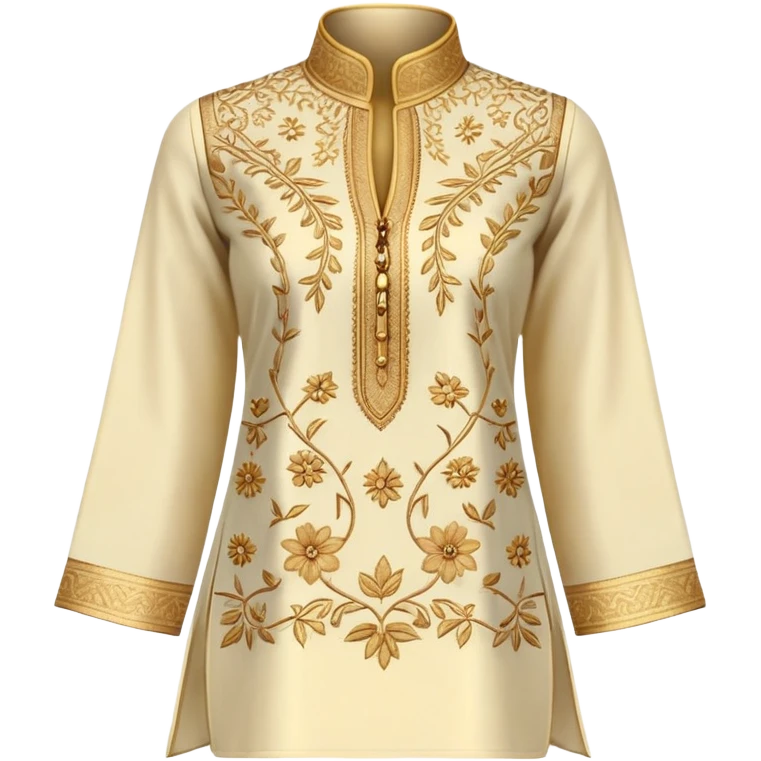Women's kurti with high collar and golden thread embroidery emoji
