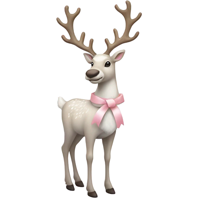 white realistic reindeer full body decorated with pale pink ribbon emoji