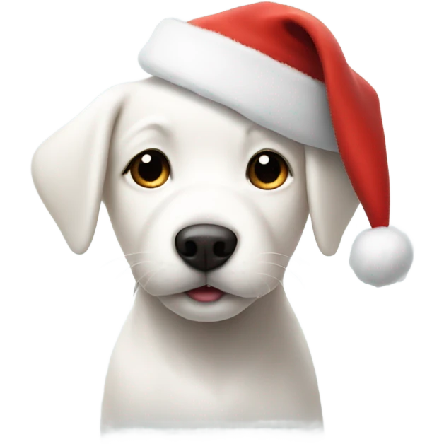 White puppy with Santa hat emoji