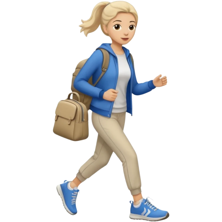 iOS emoji style - a woman in casual clothes and wearing trainers. Walking quickly. She does not have a bag or backpack.

 emoji