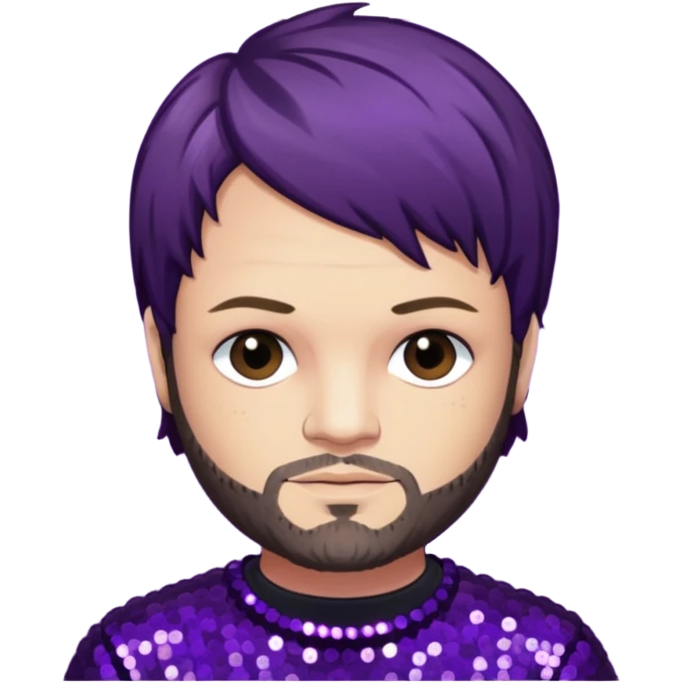 Bam Margera from Jackass with dark brown hair, dark purple sequin outfit emoji