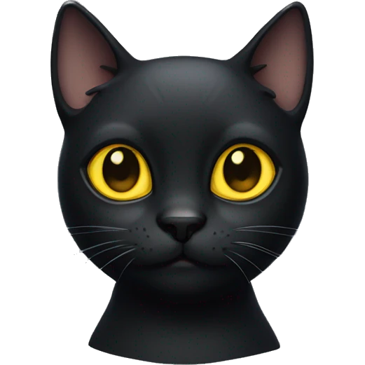 A black cat with small ears and yellow eyes emoji