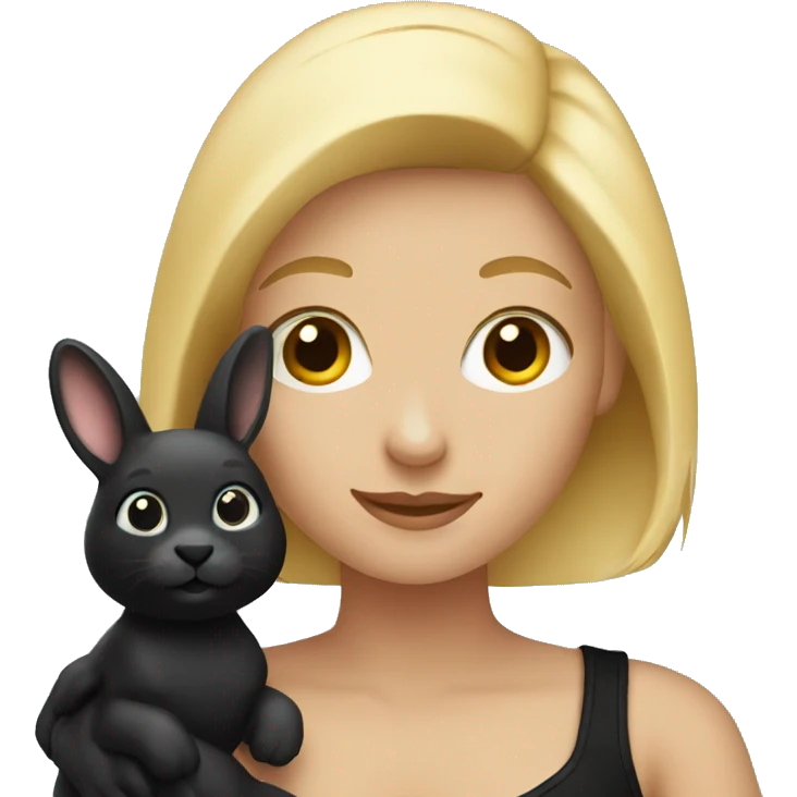 Blonde woman holding black bunny emoji