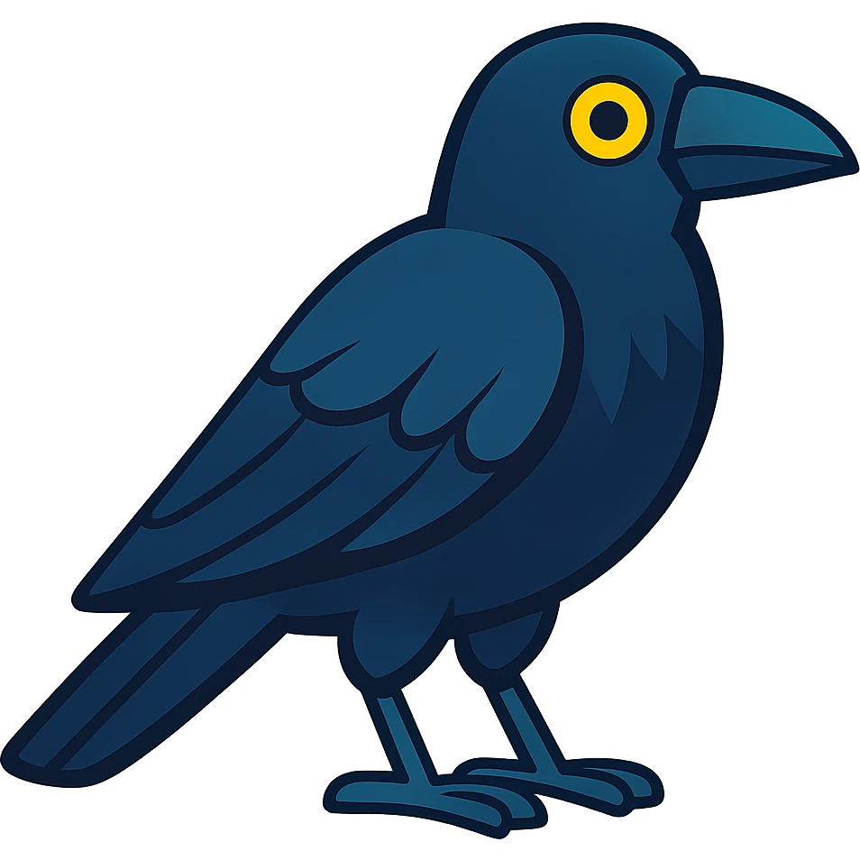 full body black raven bird emoji, facing right, simple detail, vibrant cartoon style emoji