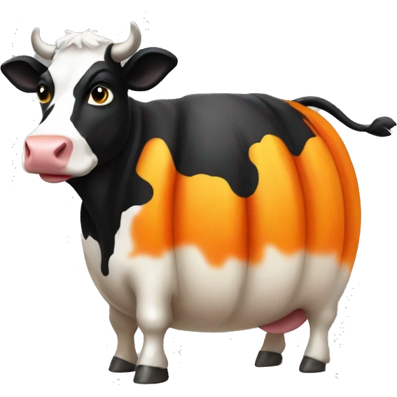 black and white cow in a pupkin emoji emoji